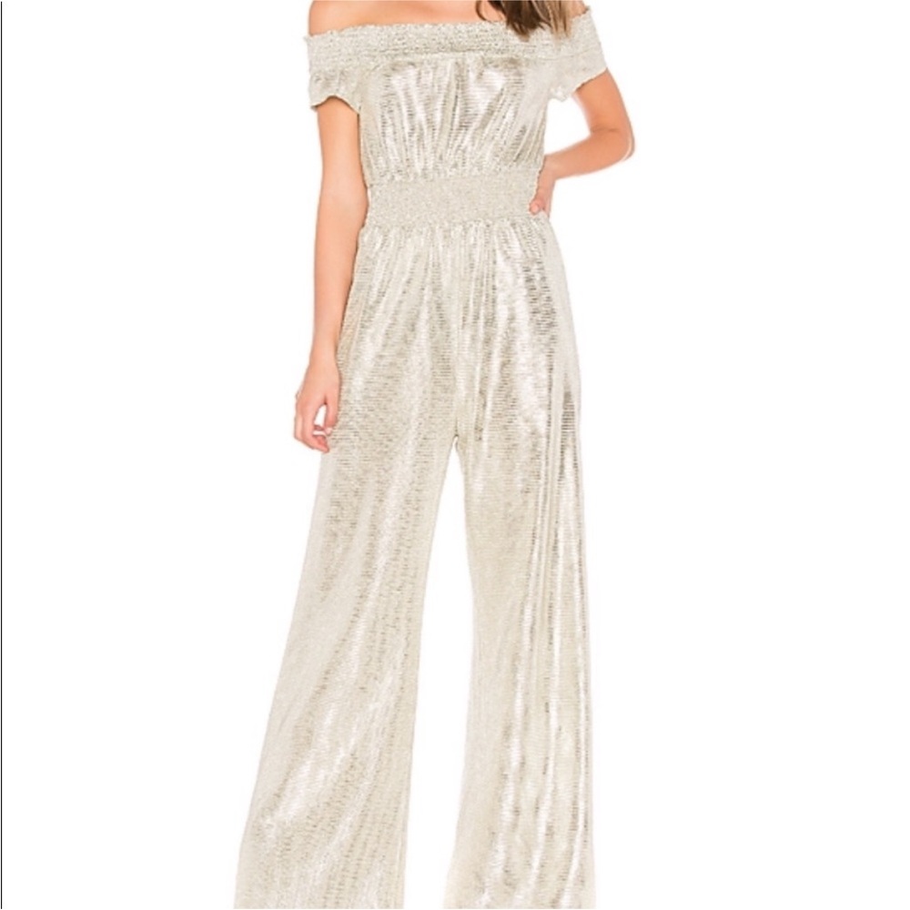 Off the shoulder silver jumpsuit